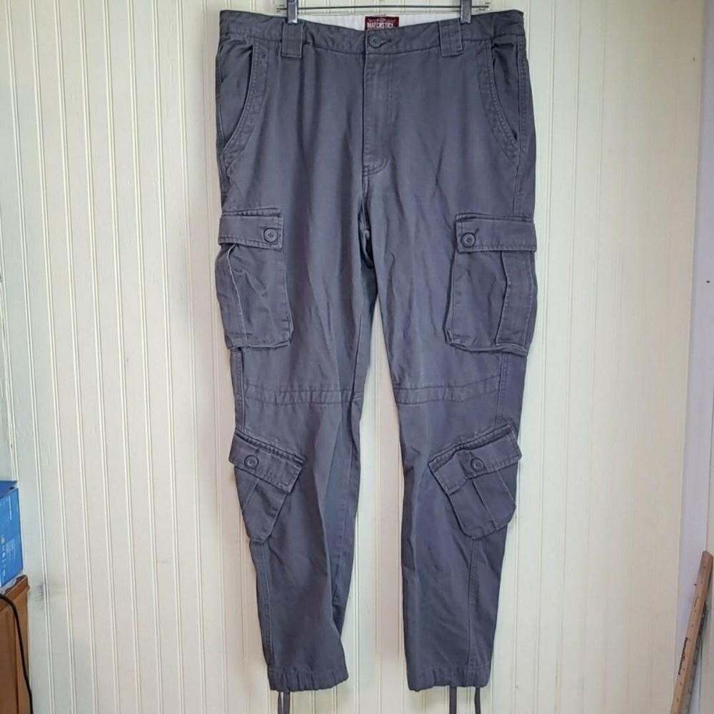 Matchstick Cargo Pants Mens 38x31 Gray Cotton Relaxed Fit Multi Pocket Workwear